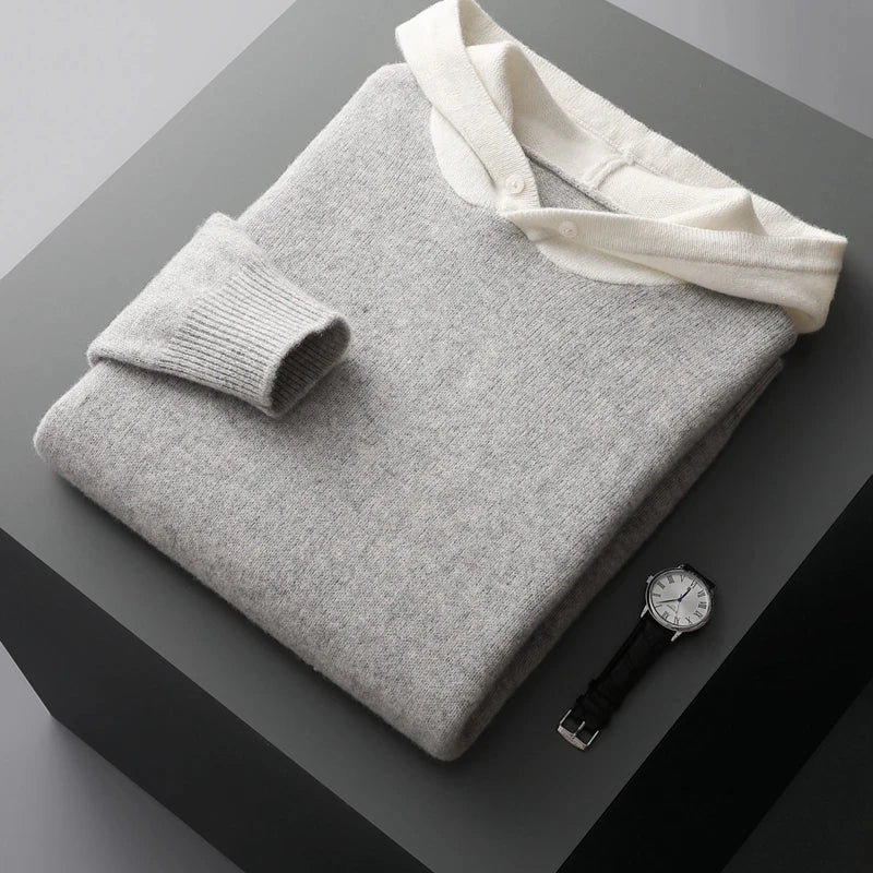 Beige-Grauer Woll-Hoodie - Lena