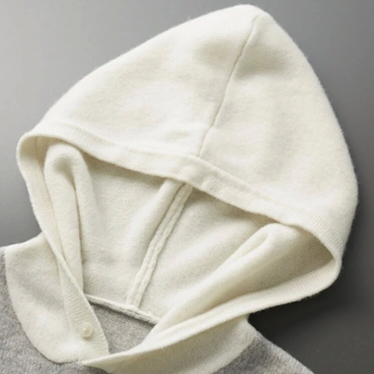 Beige-Grauer Woll-Hoodie - Lena